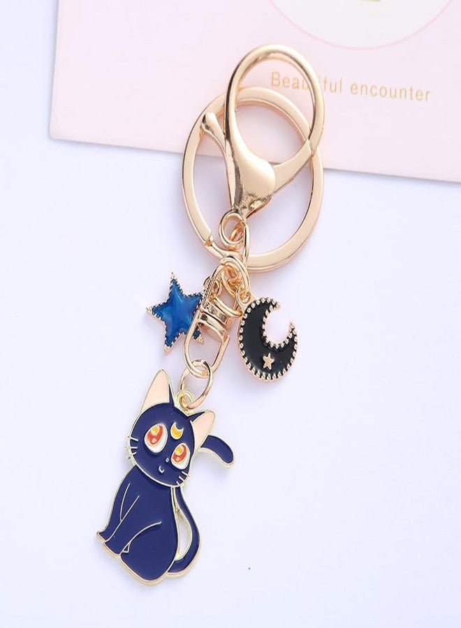 POYAMUSE Enamel Cat Charms Keyring - Adorable Black and White Cat Keychain for Anime Fans-star moon - Image 4